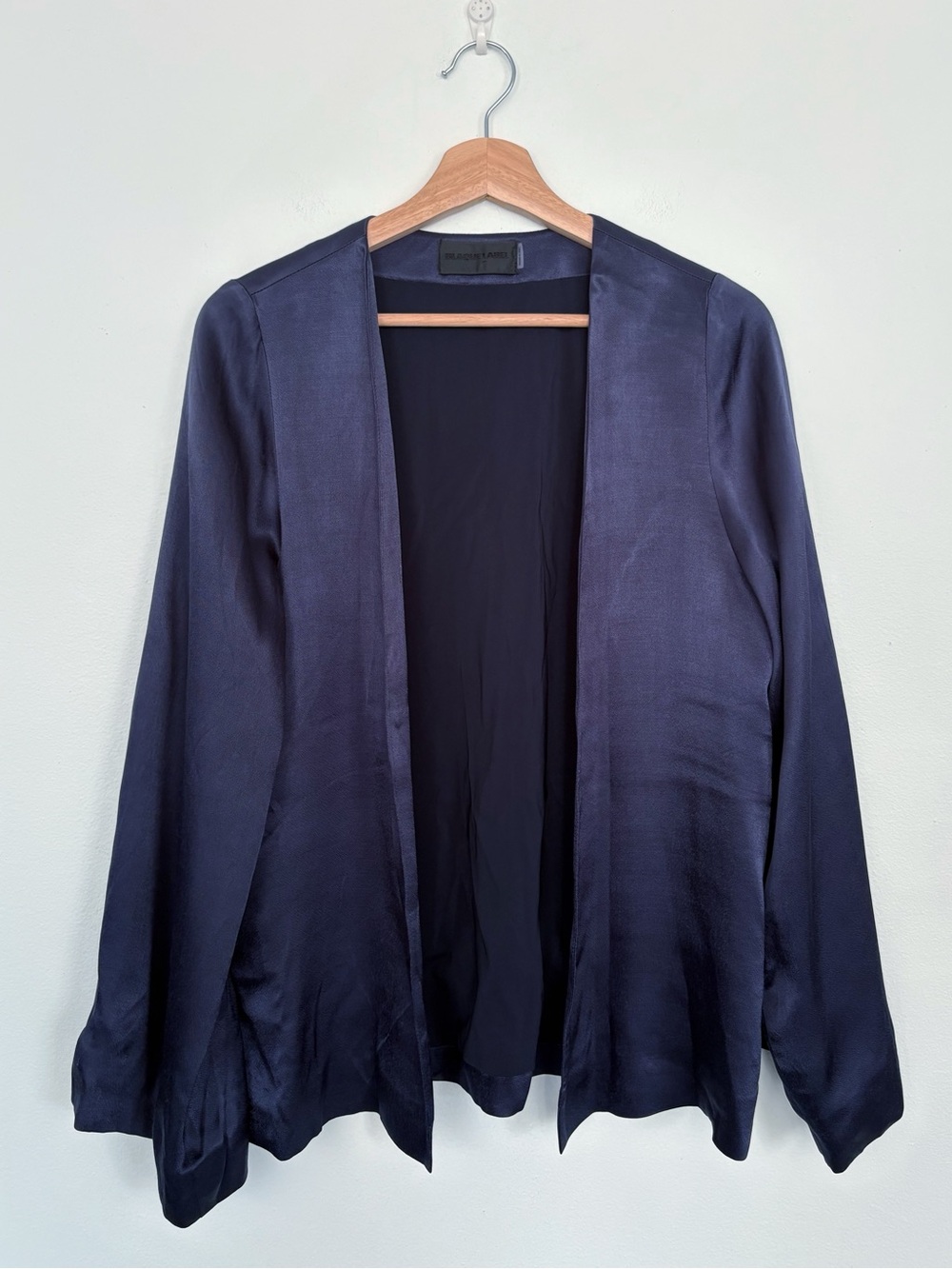 Blaque Label || Open Front Jacket Topper Satin Navy Blue Small